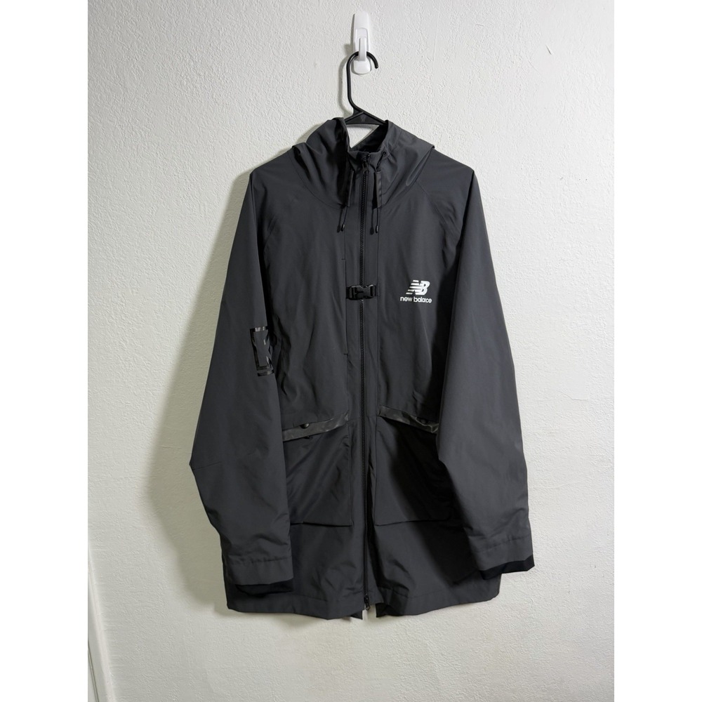 New‎ Balance Men's Black Windbreaker Long Jacket XL Hooded Full Zip K2 Rare